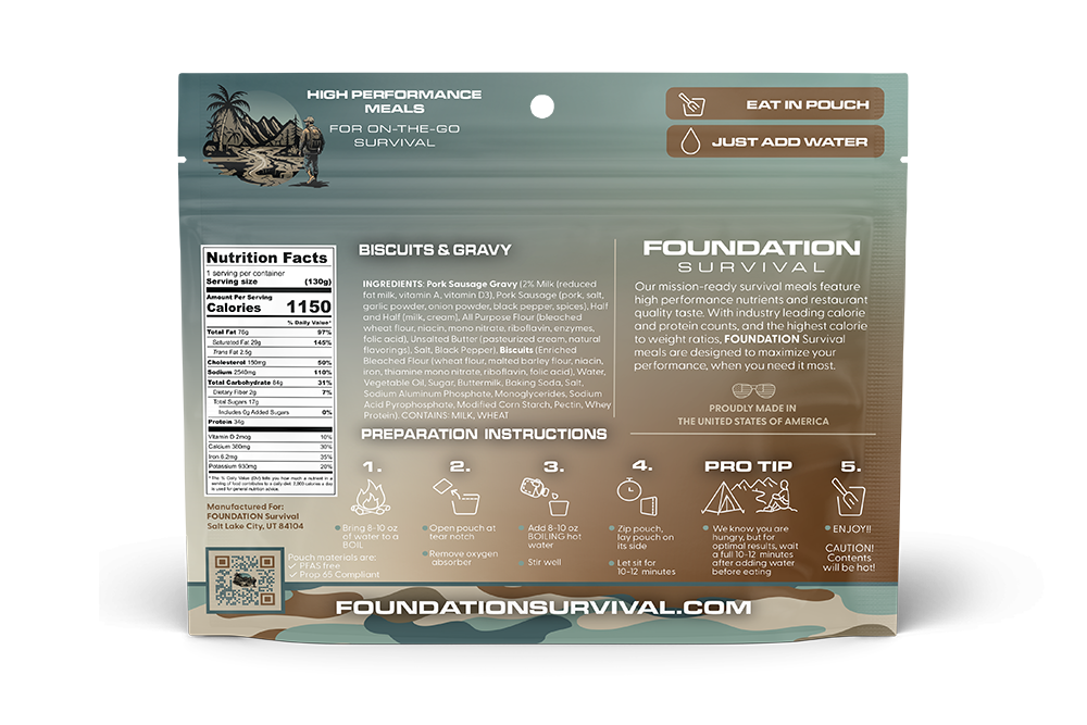 FOUNDATION Survival, Biscuits & Gravy Meal, 130g